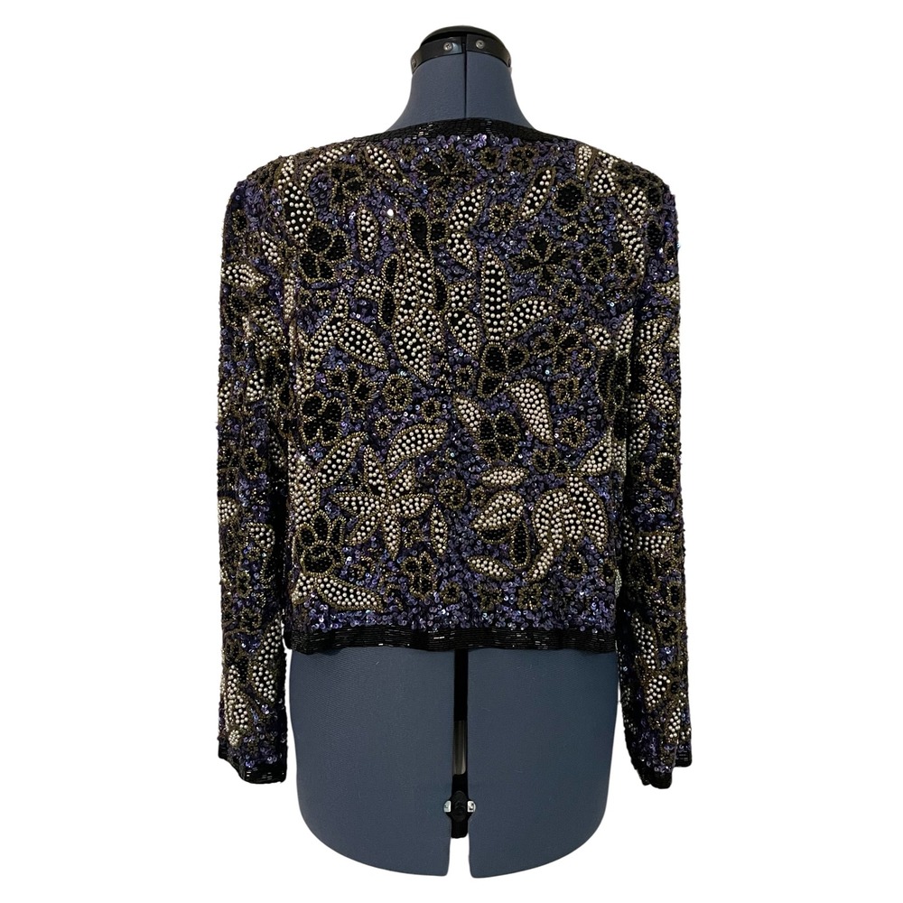 Vtg Stenay Purple Gold Floral Beaded Silk Evening Crop Jacket Bolero Glam XL - Picture 4 of 14
